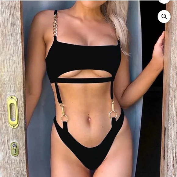 New Black Bikini Swimmer One piece Swimsuit Bathing Suit size S - Picture 1 of 8